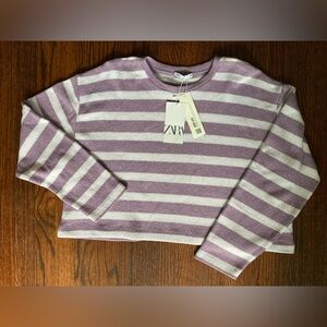 🧁 *NWT* ZARA Lavender Striped Crop Sweater L